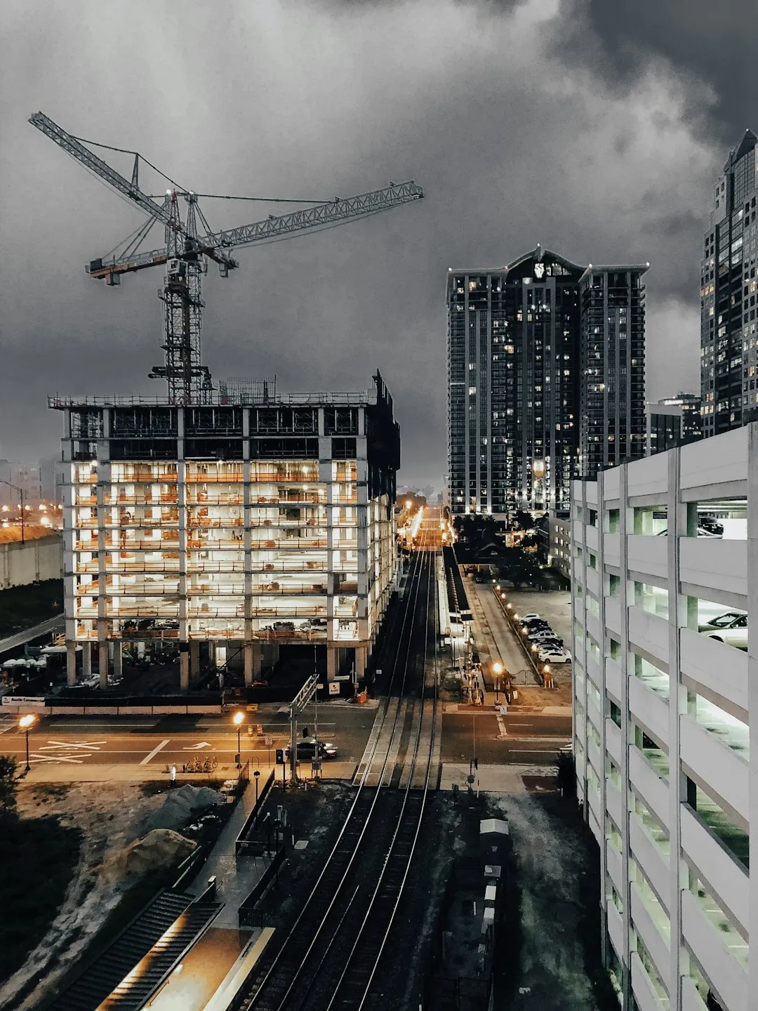 City construction site at dusk